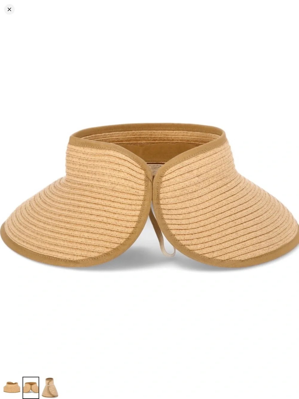 Pack of 3 Women's Wide Brim Packable straw Visors Tan, black Stripe & Black NWT